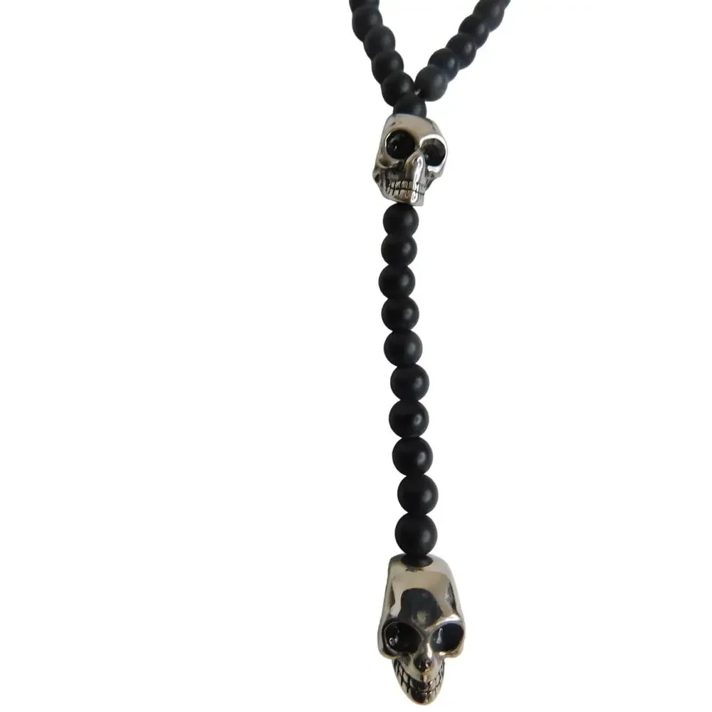 Jean Claude Black Agate Skull Bolo Tie Lariat Goth Western Necklace Emo Grunge